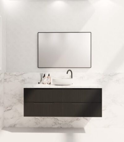 ABS RIVA WH1500-MB BALI FLUTED WALL HUNG VANITY 1500MM SINGLE BOWL MATTE BLACK - Urban Designs Bathroom and Kitchen