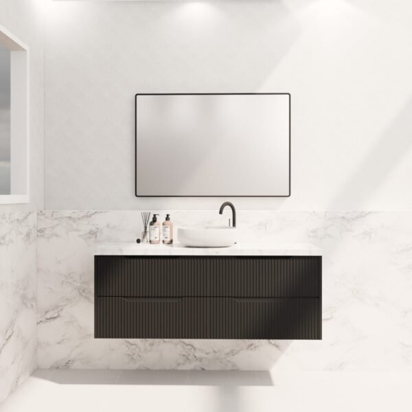ABS RIVA WH1500-MB BALI FLUTED WALL HUNG VANITY 1500MM SINGLE BOWL MATTE BLACK - Urban Designs Bathroom and Kitchen