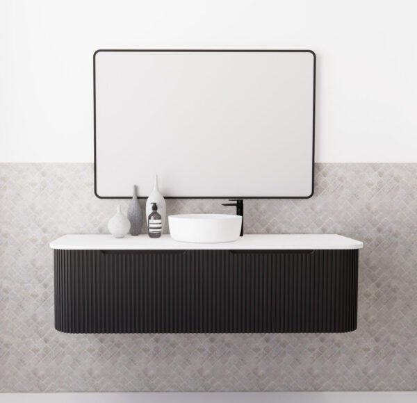 ABS RIVA WH1500-MB BERGEN CURVE FLUTED WALL HUNG VANITY 1500MM SINGLE BOWL MATTE BLACK - Urban Designs Bathroom and Kitchen