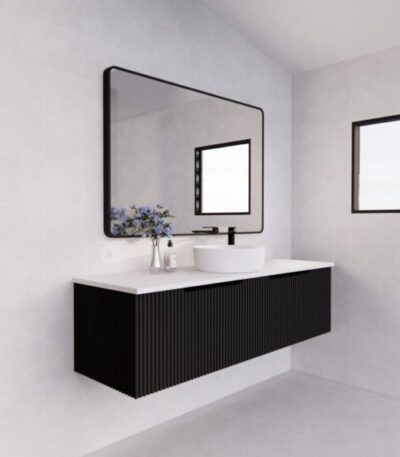 ABS RIVA WH1500-MB VIENNA FLUTED WALL HUNG VANITY 1500MM SINGLE BOWL MATTE BLACK - Urban Designs Bathroom and Kitchen
