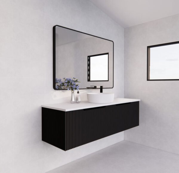 ABS RIVA WH1500-MB VIENNA FLUTED WALL HUNG VANITY 1500MM SINGLE BOWL MATTE BLACK - Urban Designs Bathroom and Kitchen