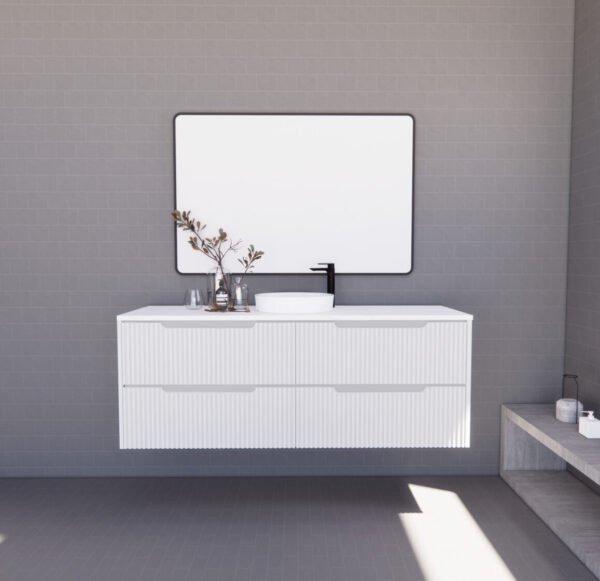 ABS RIVA WH1500-MW BALI FLUTED WALL HUNG VANITY 1500MM SINGLE BOWL MATTE WHITE - Urban Designs Bathroom and Kitchen