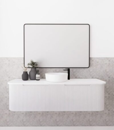 ABS RIVA WH1500-MW BERGEN CURVE FLUTED WALL HUNG VANITY 1500MM SINGLE BOWL MATTE WHITE - Urban Designs Bathroom and Kitchen