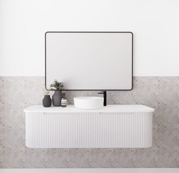 ABS RIVA WH1500-MW BERGEN CURVE FLUTED WALL HUNG VANITY 1500MM SINGLE BOWL MATTE WHITE - Urban Designs Bathroom and Kitchen