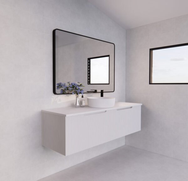 ABS RIVA WH1500-MW VIENNA FLUTED WALL HUNG VANITY 1500MM SINGLE BOWL MATTE WHITE - Urban Designs Bathroom and Kitchen