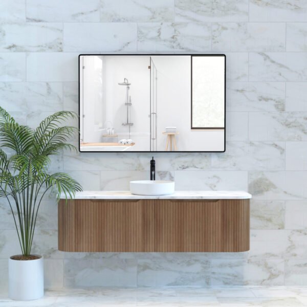 ABS RIVA WH1500-ST BERGEN CURVE FLUTED WALL HUNG VANITY 1500MM SINGLE BOWL SOLID TIMBER FINISH - Urban Designs Bathroom and Kitchen