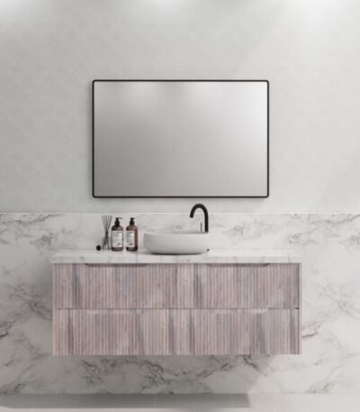 ABS RIVA WH1500-WO BALI FLUTED WALL HUNG VANITY 1500MM SINGLE BOWL WHITE OAK - Urban Designs Bathroom and Kitchen