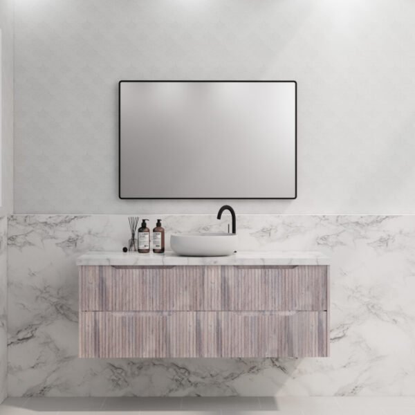ABS RIVA WH1500-WO BALI FLUTED WALL HUNG VANITY 1500MM SINGLE BOWL WHITE OAK - Urban Designs Bathroom and Kitchen