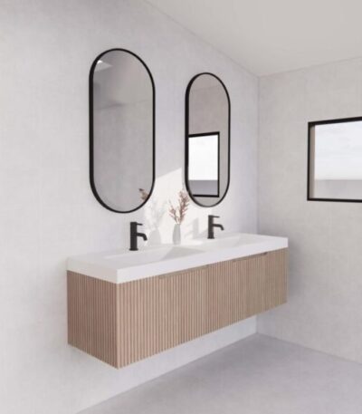 ABS RIVA WH1500D-AO VIENNA FLUTED WALL HUNG VANITY 1500MM DOUBLE BOWL AMERICAN OAK - Urban Designs Bathroom and Kitchen