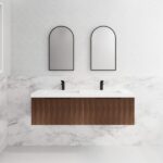 ABS RIVA WH1500D-BR VIENNA FLUTED WALL HUNG VANITY 1500MM DOUBLE BOWL BROWN OAK - Urban Designs Bathroom and Kitchen