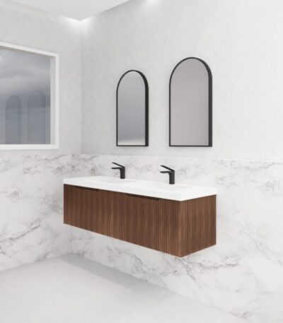 ABS RIVA WH1500D-BR VIENNA FLUTED WALL HUNG VANITY 1500MM DOUBLE BOWL BROWN OAK - Urban Designs Bathroom and Kitchen