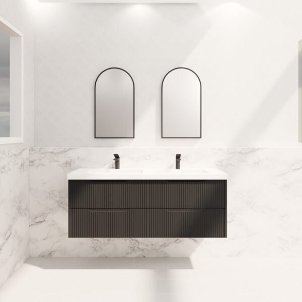 ABS RIVA WH1500D-MB BALI FLUTED WALL HUNG VANITY 1500MM DOUBLE BOWL MATTE BLACK - Urban Designs Bathroom and Kitchen