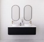 ABS RIVA WH1500D-MB BERGEN CURVE FLUTED WALL HUNG VANITY 1500MM DOUBLE BOWL MATTE BLACK - Urban Designs Bathroom and Kitchen