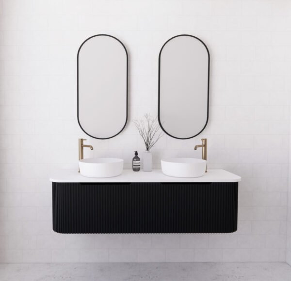 ABS RIVA WH1500D-MB BERGEN CURVE FLUTED WALL HUNG VANITY 1500MM DOUBLE BOWL MATTE BLACK - Urban Designs Bathroom and Kitchen