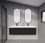 ABS RIVA WH1500D-MB VIENNA FLUTED WALL HUNG VANITY 1500MM DOUBLE BOWL MATTE BLACK - Urban Designs Bathroom and Kitchen