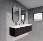 ABS RIVA WH1500D-MB VIENNA FLUTED WALL HUNG VANITY 1500MM DOUBLE BOWL MATTE BLACK - Urban Designs Bathroom and Kitchen