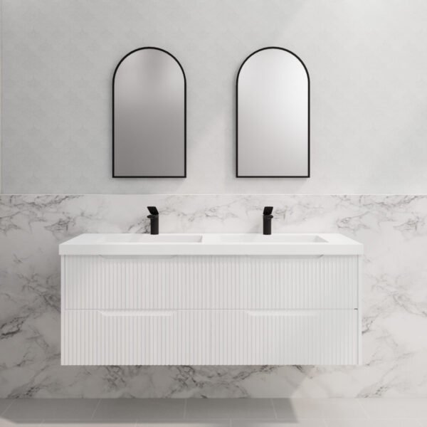 ABS RIVA WH1500D-MW BALI FLUTED WALL HUNG VANITY 1500MM DOUBLE BOWL MATTE WHITE - Urban Designs Bathroom and Kitchen