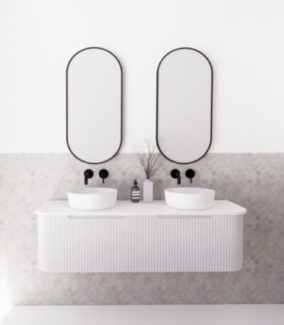 ABS RIVA WH1500D-MW BERGEN CURVE FLUTED WALL HUNG VANITY 1500MM DOUBLE BOWL MATTE WHITE - Urban Designs Bathroom and Kitchen
