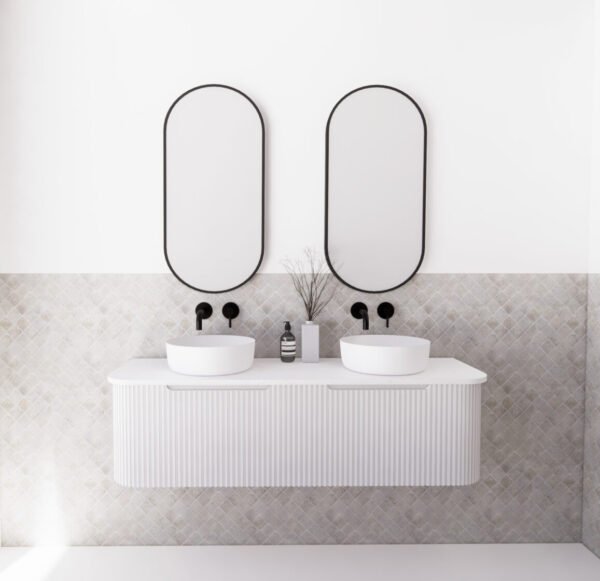 ABS RIVA WH1500D-MW BERGEN CURVE FLUTED WALL HUNG VANITY 1500MM DOUBLE BOWL MATTE WHITE - Urban Designs Bathroom and Kitchen