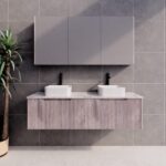 ABS RIVA WH1500D-WO VIENNA FLUTED WALL HUNG VANITY 1500MM DOUBLE BOWL WHITE OAK - Urban Designs Bathroom and Kitchen