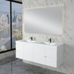 ABS RIVA WH1500M-GW LESS WALL HUNG VANITY 1500MM SINGLE/DOUBLE BOWL GLOSS WHITE - Urban Designs Bathroom and Kitchen