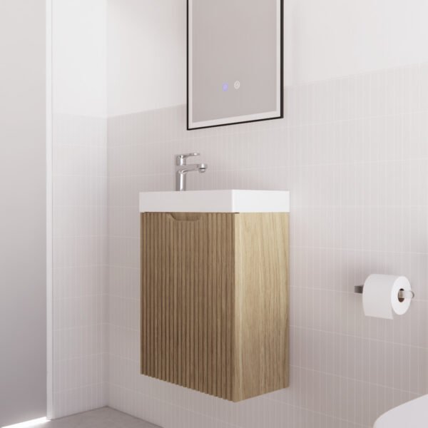 ABS RIVA WH4625-AO VIENNA FLUTED MINI WALL HUNG VANITY 450MM AMERICAN OAK - Urban Designs Bathroom and Kitchen