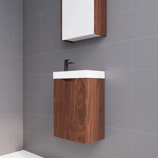 ABS RIVA WH4625-BR VIENNA FLUTED MINI WALL HUNG VANITY 450MM BROWN OAK - Urban Designs Bathroom and Kitchen