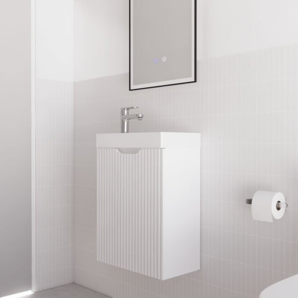 ABS RIVA WH4625-MW VIENNA FLUTED MINI WALL HUNG VANITY 450MM MATTE WHITE - Urban Designs Bathroom and Kitchen