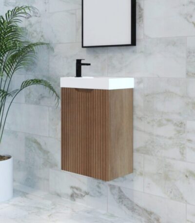 ABS RIVA WH4625-ST VIENNA FLUTED MINI WALL HUNG VANITY 450MM SOLID TIMBER FINISH - Urban Designs Bathroom and Kitchen