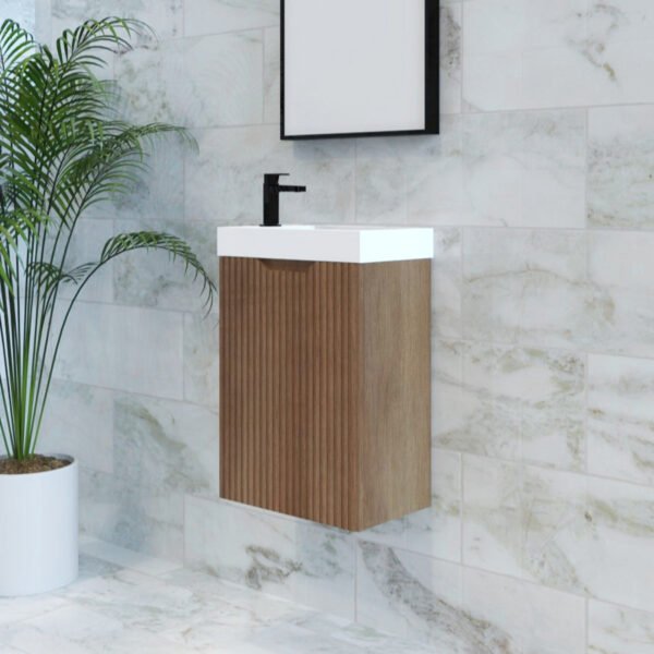 ABS RIVA WH4625-ST VIENNA FLUTED MINI WALL HUNG VANITY 450MM SOLID TIMBER FINISH - Urban Designs Bathroom and Kitchen