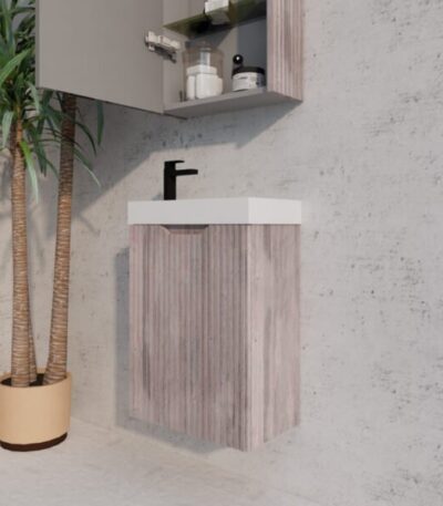 ABS RIVA WH4625-WO VIENNA FLUTED MINI WALL HUNG VANITY 450MM WHITE OAK - Urban Designs Bathroom and Kitchen