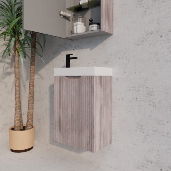 ABS RIVA WH4625-WO VIENNA FLUTED MINI WALL HUNG VANITY 450MM WHITE OAK - Urban Designs Bathroom and Kitchen