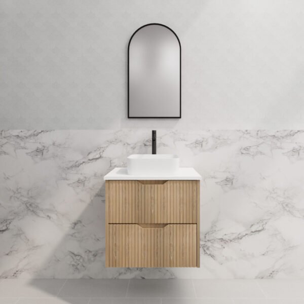 ABS RIVA WH600-AO BALI FLUTED WALL HUNG VANITY 600MM AMERICAN OAK - Urban Designs Bathroom and Kitchen