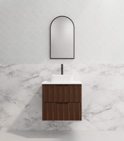 ABS RIVA WH600-BR BALI FLUTED WALL HUNG VANITY 600MM BROWN OAK - Urban Designs Bathroom and Kitchen