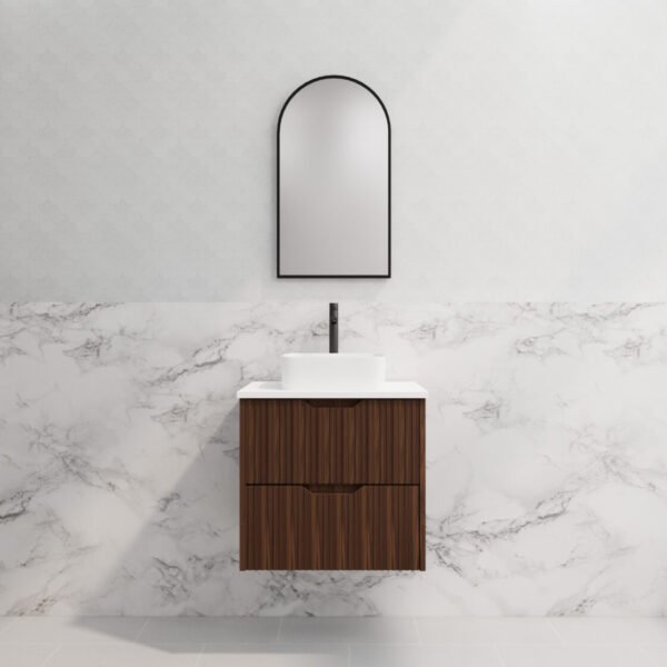 ABS RIVA WH600-BR BALI FLUTED WALL HUNG VANITY 600MM BROWN OAK - Urban Designs Bathroom and Kitchen