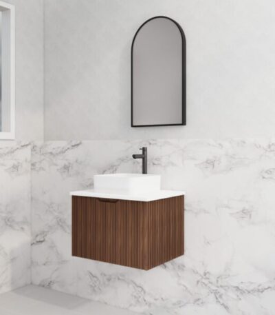ABS RIVA WH600-BR VIENNA FLUTED WALL HUNG VANITY 600MM BROWN OAK - Urban Designs Bathroom and Kitchen
