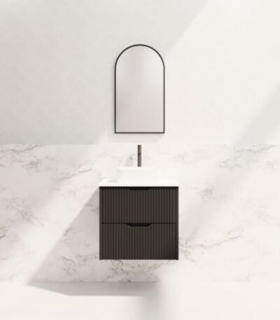 ABS RIVA WH600-MB BALI FLUTED WALL HUNG VANITY 600MM MATTE BLACK - Urban Designs Bathroom and Kitchen