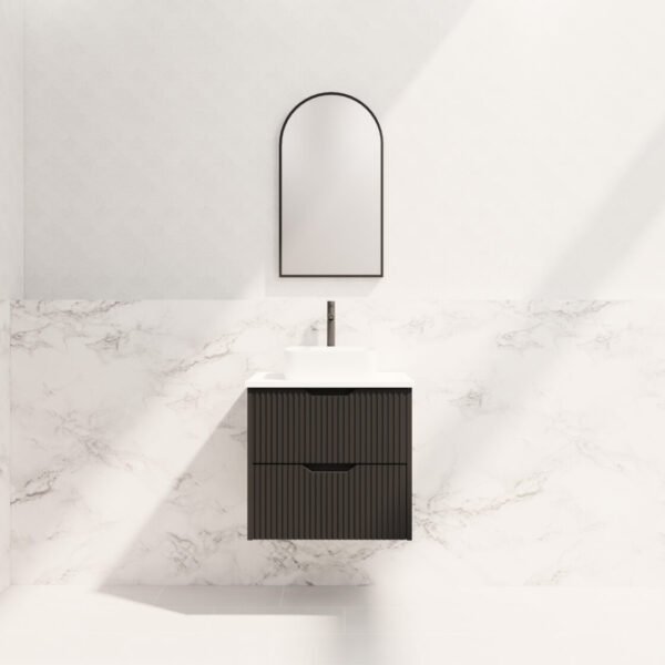 ABS RIVA WH600-MB BALI FLUTED WALL HUNG VANITY 600MM MATTE BLACK - Urban Designs Bathroom and Kitchen