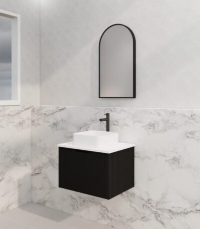ABS RIVA WH600-MB VIENNA FLUTED WALL HUNG VANITY 600MM MATTE BLACK - Urban Designs Bathroom and Kitchen