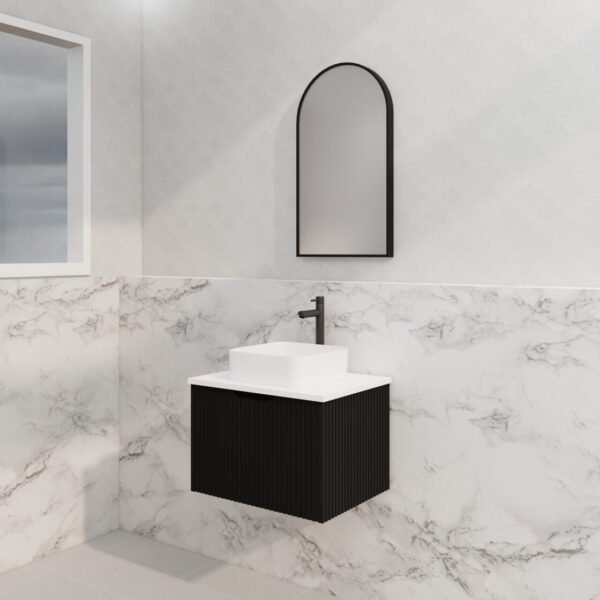 ABS RIVA WH600-MB VIENNA FLUTED WALL HUNG VANITY 600MM MATTE BLACK - Urban Designs Bathroom and Kitchen