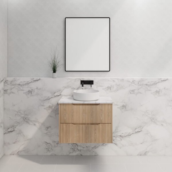 ABS RIVA WH750-AO BALI FLUTED WALL HUNG VANITY 750MM AMERICAN OAK - Urban Designs Bathroom and Kitchen