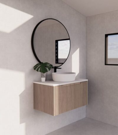ABS RIVA WH750-AO VIENNA FLUTED WALL HUNG VANITY 750MM AMERICAN OAK - Urban Designs Bathroom and Kitchen