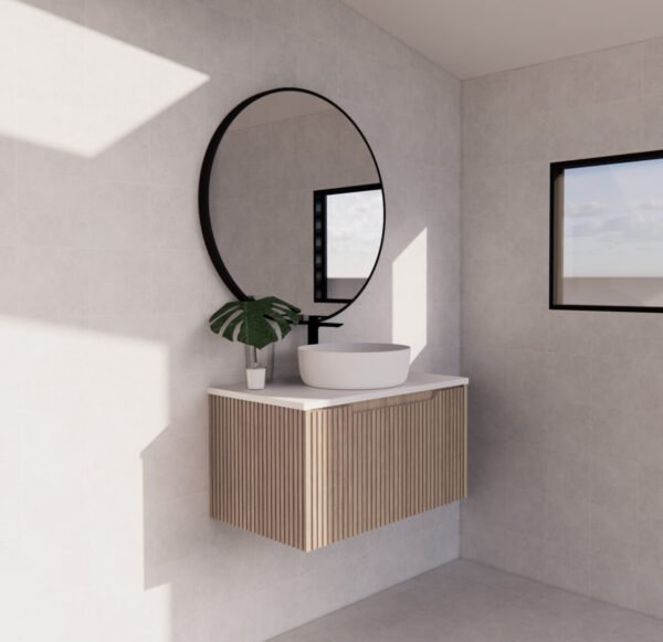 ABS RIVA WH750-AO VIENNA FLUTED WALL HUNG VANITY 750MM AMERICAN OAK - Urban Designs Bathroom and Kitchen