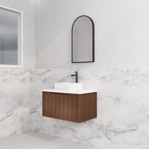 ABS RIVA WH750-BR VIENNA FLUTED WALL HUNG VANITY 750MM BROWN OAK - Urban Designs Bathroom and Kitchen