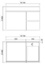 ABS RIVA WH750-GW LESS WALL HUNG VANITY 750MM LEFT/RIGHT HAND DRAWERS GLOSS WHITE - Urban Designs Bathroom and Kitchen