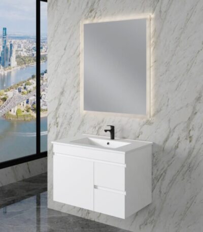 ABS RIVA WH750-GW LESS WALL HUNG VANITY 750MM LEFT/RIGHT HAND DRAWERS GLOSS WHITE - Urban Designs Bathroom and Kitchen