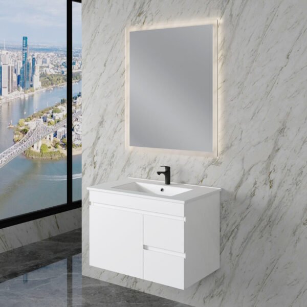 ABS RIVA WH750-GW LESS WALL HUNG VANITY 750MM LEFT/RIGHT HAND DRAWERS GLOSS WHITE - Urban Designs Bathroom and Kitchen