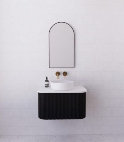 ABS RIVA WH750-MB BERGEN CURVE FLUTED WALL HUNG VANITY 750MM MATTE BLACK - Urban Designs Bathroom and Kitchen