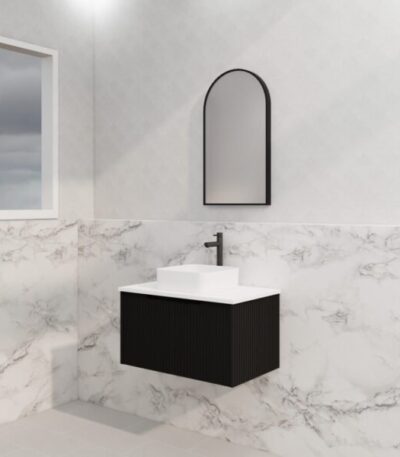 ABS RIVA WH750-MB VIENNA FLUTED WALL HUNG VANITY 750MM MATTE BLACK - Urban Designs Bathroom and Kitchen