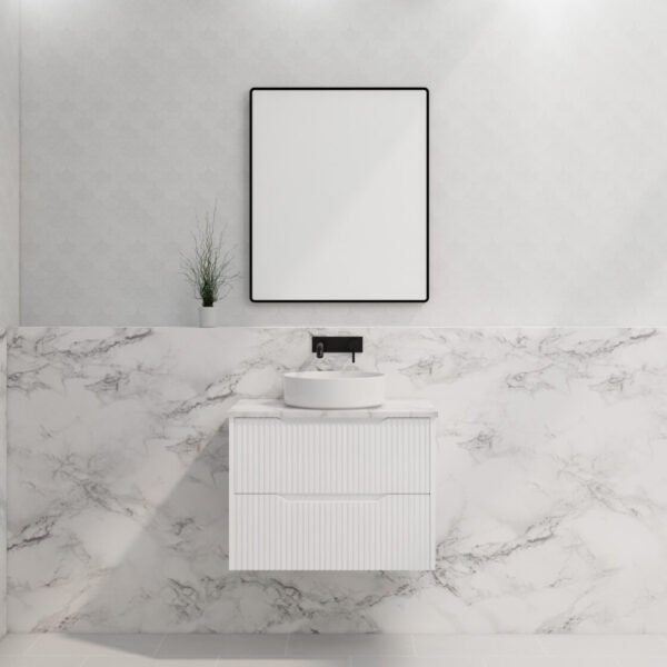 ABS RIVA WH750-MW BALI FLUTED WALL HUNG VANITY 750MM MATTE WHITE - Urban Designs Bathroom and Kitchen